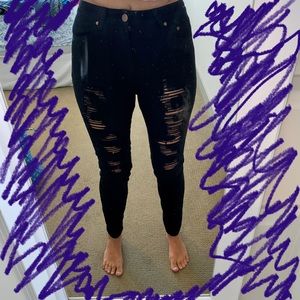 High Waist Black Distressed Black Skinny Jeans 27